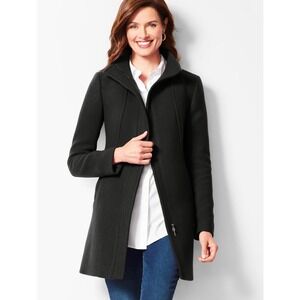 Talbots Stadium Coat Womens Sz 14 Black Italian Wool Blend Funnel Neck Zip Front